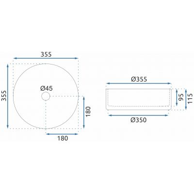 Rea Cristal Svartur handlaug 35,5 cm kringlótt borðplata